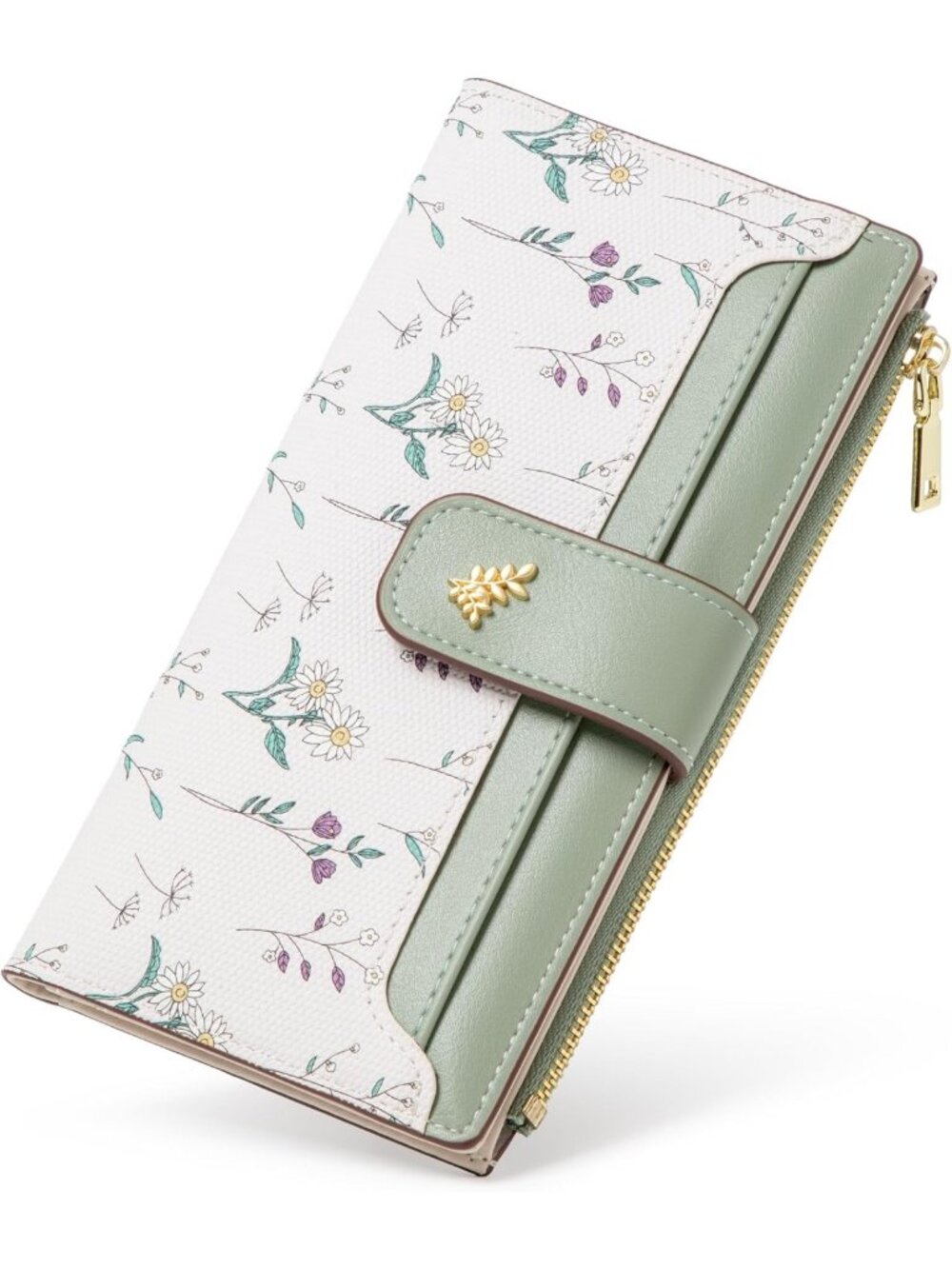 Slim Floral Bifold Wallet for Women - RFID Blocking Long Card Holder, Stylish
